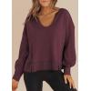imageDokotoo Womens Spring Outfits V Neck Waffle Knit Tops Cropped Sweaters Long Sleeve Pullover Crop TopRed