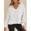 imageDokotoo Womens Spring Outfits V Neck Waffle Knit Tops Cropped Sweaters Long Sleeve Pullover Crop TopWhite
