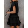 imageDokotoo Womens Spring Summer 2025 Short Sleeve Split V Neck Ruffle Chiffon Elegant Mini Short Skirt DressesZ Black