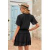 imageDokotoo Womens Spring Summer 2025 Short Sleeve Split V Neck Ruffle Chiffon Elegant Mini Short Skirt DressesZ Black