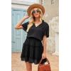 imageDokotoo Womens Spring Summer 2025 Short Sleeve Split V Neck Ruffle Chiffon Elegant Mini Short Skirt DressesZ Black
