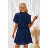 imageDokotoo Womens Spring Summer 2025 Short Sleeve Split V Neck Ruffle Chiffon Elegant Mini Short Skirt DressesZ Blue