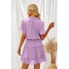 imageDokotoo Womens Spring Summer 2025 Short Sleeve Split V Neck Ruffle Chiffon Elegant Mini Short Skirt DressesZ Purple