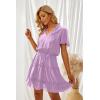 imageDokotoo Womens Spring Summer 2025 Short Sleeve Split V Neck Ruffle Chiffon Elegant Mini Short Skirt DressesZ Purple