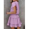 imageDokotoo Womens Spring Summer 2025 Short Sleeve Split V Neck Ruffle Chiffon Elegant Mini Short Skirt DressesZ Purple