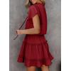 imageDokotoo Womens Spring Summer 2025 Short Sleeve Split V Neck Ruffle Chiffon Elegant Mini Short Skirt DressesZ Red