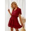 imageDokotoo Womens Spring Summer 2025 Short Sleeve Split V Neck Ruffle Chiffon Elegant Mini Short Skirt DressesZ Red