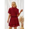 imageDokotoo Womens Spring Summer 2025 Short Sleeve Split V Neck Ruffle Chiffon Elegant Mini Short Skirt DressesZ Red