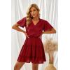 imageDokotoo Womens Spring Summer 2025 Short Sleeve Split V Neck Ruffle Chiffon Elegant Mini Short Skirt DressesZ Red