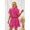 imageDokotoo Womens Spring Summer 2025 Short Sleeve Split V Neck Ruffle Chiffon Elegant Mini Short Skirt DressesZ Rose