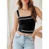 imageDokotoo Womens Square Neck Knit Crop Tank Tops 2025 Slim Fit Y2K Color Block Sleeveless Cami ShirtsBlack