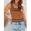 imageDokotoo Womens Square Neck Knit Crop Tank Tops 2025 Slim Fit Y2K Color Block Sleeveless Cami ShirtsBrown