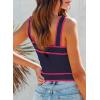 imageDokotoo Womens Square Neck Knit Crop Tank Tops 2025 Slim Fit Y2K Color Block Sleeveless Cami ShirtsDark Blue