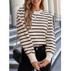 imageDokotoo Womens Striped Sweaters Puff Long Sleeve Crewneck Ribbed Knit Pullover Jumper TopsBeige