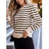 imageDokotoo Womens Striped Sweaters Puff Long Sleeve Crewneck Ribbed Knit Pullover Jumper TopsBeige