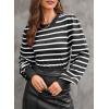 imageDokotoo Womens Striped Sweaters Puff Long Sleeve Crewneck Ribbed Knit Pullover Jumper TopsBlack