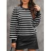 imageDokotoo Womens Striped Sweaters Puff Long Sleeve Crewneck Ribbed Knit Pullover Jumper TopsBlack