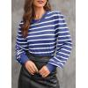 imageDokotoo Womens Striped Sweaters Puff Long Sleeve Crewneck Ribbed Knit Pullover Jumper TopsBlue