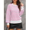 imageDokotoo Womens Striped Sweaters Puff Long Sleeve Crewneck Ribbed Knit Pullover Jumper TopsPink Stripe