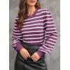 imageDokotoo Womens Striped Sweaters Puff Long Sleeve Crewneck Ribbed Knit Pullover Jumper TopsPurple