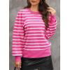 imageDokotoo Womens Striped Sweaters Puff Long Sleeve Crewneck Ribbed Knit Pullover Jumper TopsRed