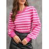 imageDokotoo Womens Striped Sweaters Puff Long Sleeve Crewneck Ribbed Knit Pullover Jumper TopsRed