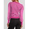 imageDokotoo Womens Striped Sweaters Puff Long Sleeve Crewneck Ribbed Knit Pullover Jumper TopsRed