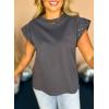imageDokotoo Womens Studded Short Sleeve Tops Summer Casual Knit Solid Crew Neck Shirts BlousesDark Grey