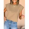imageDokotoo Womens Studded Short Sleeve Tops Summer Casual Knit Solid Crew Neck Shirts BlousesLight French Beige