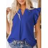 imageDokotoo Womens Summer Tops Dressy Casual V Neck Ruffle Short Sleeve Solid Blouses TopsBlue