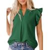 imageDokotoo Womens Summer Tops Dressy Casual V Neck Ruffle Short Sleeve Solid Blouses TopsDark Green