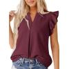 imageDokotoo Womens Summer Tops Dressy Casual V Neck Ruffle Short Sleeve Solid Blouses TopsDark Red