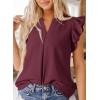 imageDokotoo Womens Summer Tops Dressy Casual V Neck Ruffle Short Sleeve Solid Blouses TopsDark Red
