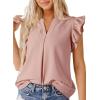 imageDokotoo Womens Summer Tops Dressy Casual V Neck Ruffle Short Sleeve Solid Blouses TopsLight Pink