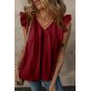 imageDokotoo Womens Summer Tops Dressy Casual V Neck Ruffle Short Sleeve Solid Blouses TopsRed