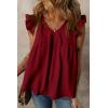 imageDokotoo Womens Summer Tops Dressy Casual V Neck Ruffle Short Sleeve Solid Blouses TopsRed