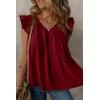 imageDokotoo Womens Summer Tops Dressy Casual V Neck Ruffle Short Sleeve Solid Blouses TopsRed