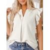 imageDokotoo Womens Summer Tops Dressy Casual V Neck Ruffle Short Sleeve Solid Blouses TopsWhite