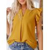 imageDokotoo Womens Summer Tops Dressy Casual V Neck Ruffle Short Sleeve Solid Blouses TopsYellow