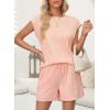 imageDokotoo Womens Summer Two Piece Sets Casual Cap Sleeve Textured Knits Tops And Drawstring Shorts Lounge SetsApricot Pink