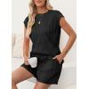 imageDokotoo Womens Summer Two Piece Sets Casual Cap Sleeve Textured Knits Tops And Drawstring Shorts Lounge SetsBlack