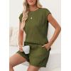 imageDokotoo Womens Summer Two Piece Sets Casual Cap Sleeve Textured Knits Tops And Drawstring Shorts Lounge SetsJungle Green
