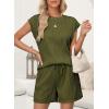 imageDokotoo Womens Summer Two Piece Sets Casual Cap Sleeve Textured Knits Tops And Drawstring Shorts Lounge SetsJungle Green