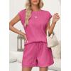 imageDokotoo Womens Summer Two Piece Sets Casual Cap Sleeve Textured Knits Tops And Drawstring Shorts Lounge SetsRose Red