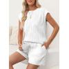 imageDokotoo Womens Summer Two Piece Sets Casual Cap Sleeve Textured Knits Tops And Drawstring Shorts Lounge SetsWhite
