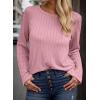 imageDokotoo Womens Tops Long Sleeve Lightweight Shirts 2025 Fall Fashion Clothing Trendy Tops Crewneck Knit Basic TeeA Pink