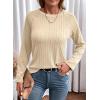 imageDokotoo Womens Tops Long Sleeve Lightweight Shirts 2025 Fall Fashion Clothing Trendy Tops Crewneck Knit Basic TeeBeige