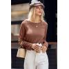 imageDokotoo Womens Tops Long Sleeve Lightweight Shirts 2025 Fall Fashion Clothing Trendy Tops Crewneck Knit Basic TeeCoffee