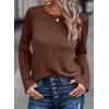 imageDokotoo Womens Tops Long Sleeve Lightweight Shirts 2025 Fall Fashion Clothing Trendy Tops Crewneck Knit Basic TeeCoffee