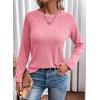 imageDokotoo Womens Tops Long Sleeve Lightweight Shirts 2025 Fall Fashion Clothing Trendy Tops Crewneck Knit Basic TeePeach Blossom